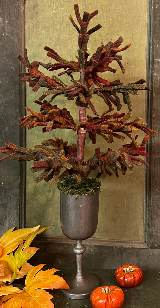 PB-402 Med Hand-made Autumn Wool Tree in Pewter Chalice