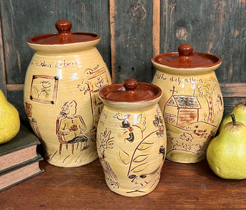 SJP-3SC2 Sgraffito Redware Canisters - Set of 3