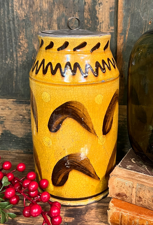 GMS-1455 Shooner Redware Jar with Tin Lid