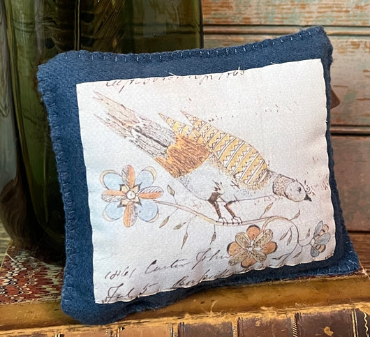 PB-306A Wool Pillow Tuck - Teal with Bird