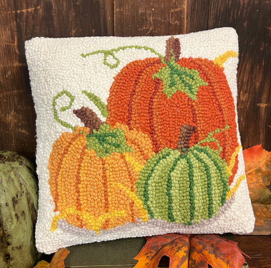 PH-112 Three Pumpkins Wool Hooked Pillow