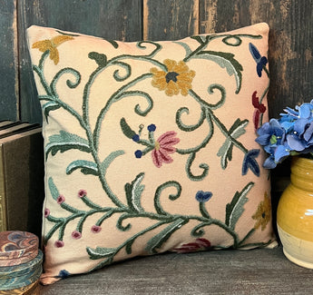 CD-CP-B1 Crewel Pillow - Blue Floral