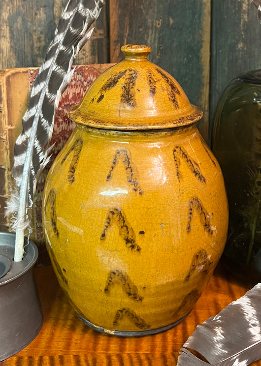 GMS-1633 Shooner Redware Lidded Jar - Mottled