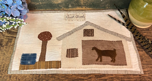 DD-222 Goat Shed Appliqued Runner on Vitage Linen