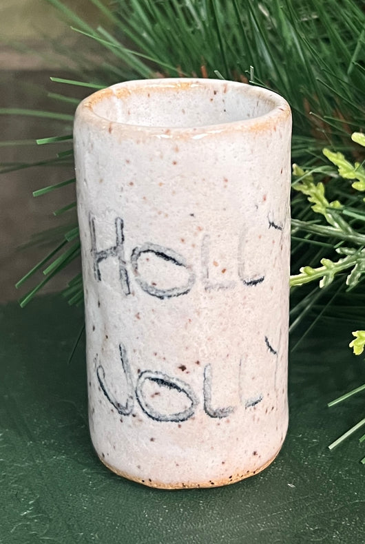 MMP-02C Pottery Holly Jolly Mini Crock - White