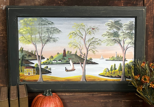 NV-894 Rufus Porter Style Framed Painting on Panel