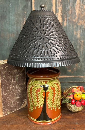 SJP-SL2 Small Red Willow Redware Lamp with Tin Shade