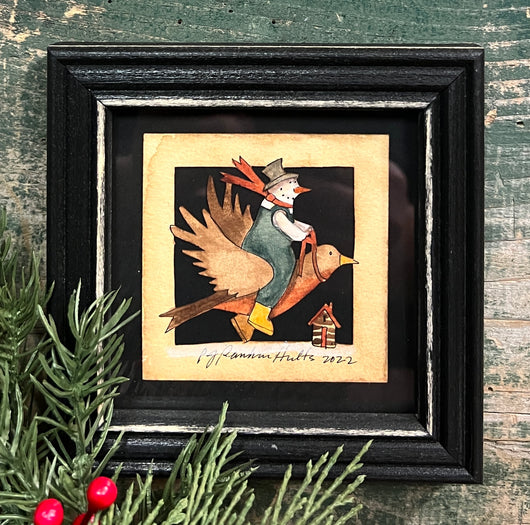 PJH-265 Snowman on Robin Framed Paper Cutting