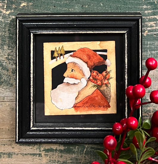 PJH-268 Santa with Apples Framed Paper Cutting