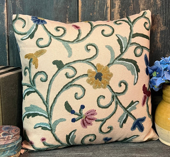 CD-CP-B2 Crewel Pillow - Blue Floral