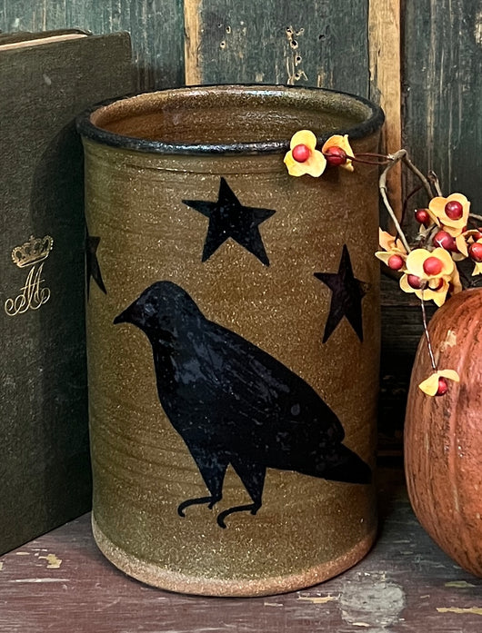CC-2482 Large Pottery Crow with Stars Crock