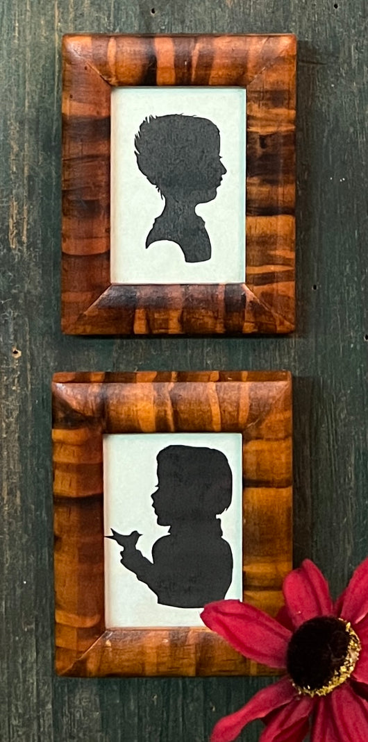 NV-977 Pair of Colonial Child Framed Mini Silhouettes