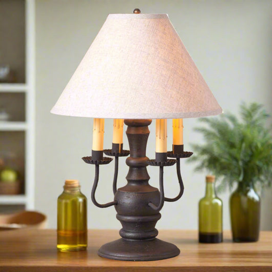 IR-836ATBOR Cedar Creek Lamp in Americana Black with Linen Ivory Shade