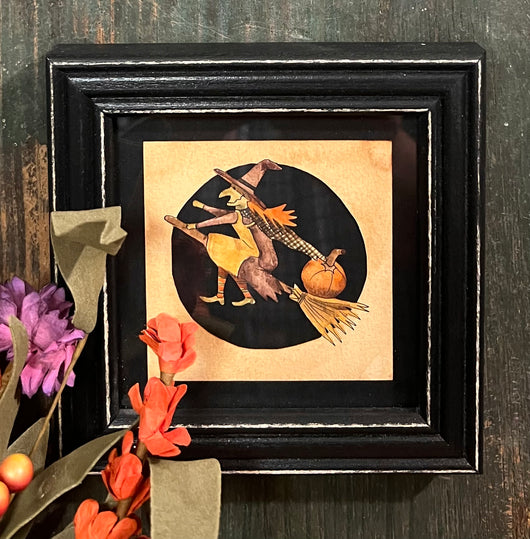 PJH-237 Witch on Broom Framed Paper Cutting
