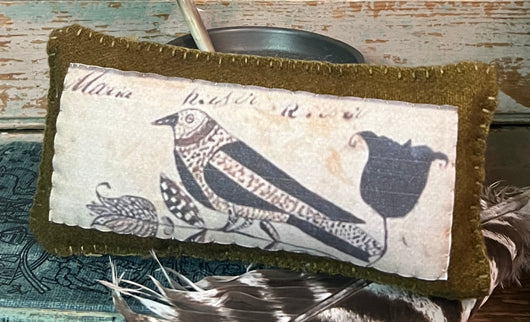 PB-306K Wool Pillow Tuck - Olive with Bird