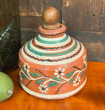DTS-241 Floral Lidded Redware Pot with Wood Stopper