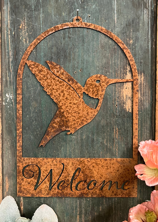 EG-RHW Rusty Hummingbird Welcome Sign