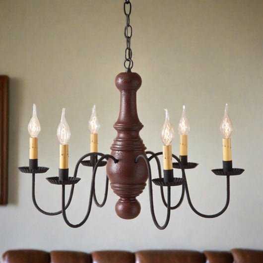 IR-9101TPLR 6-Arm Maple Glenn Wood Chandelier in Americana Red