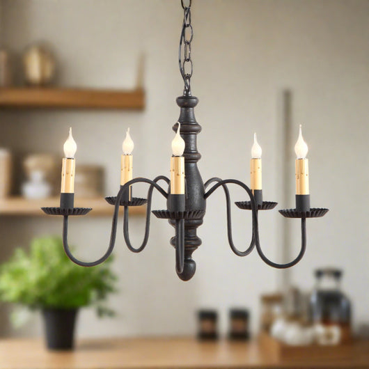 IR-9112TBOR 5-Arm Country Inn Wood Chandelier in Americana Black