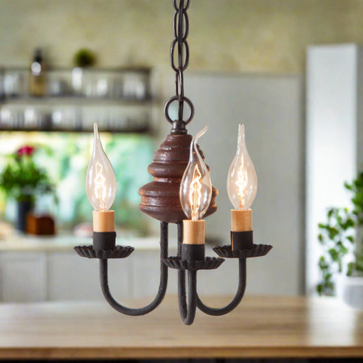 IR-9120TPLR 3-Arm Bellview Wood Chandelier in Americana Red