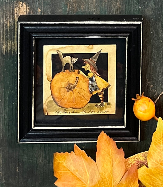 PJH-371 Witch with Cat Framed Paper Cutting