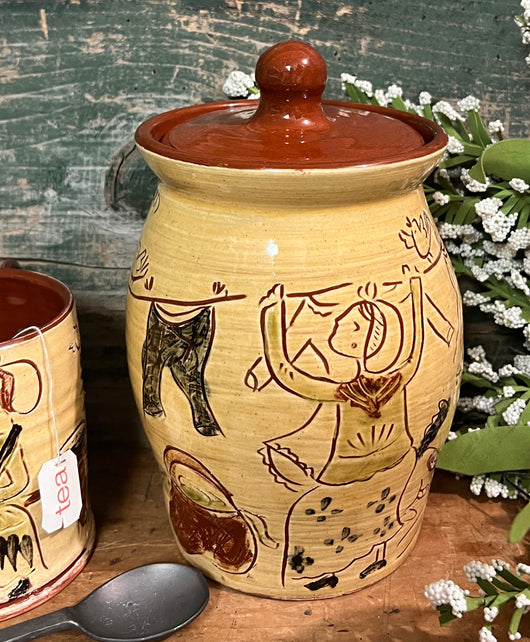 SJP-STC-F Sgraffito Pottery Tea Canister