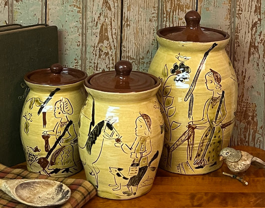 SJP-3SC5 Sgraffito Redware Canisters - Set of 3