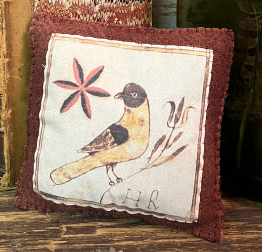 PB-306H Wool Pillow Tuck - Rose with Bird