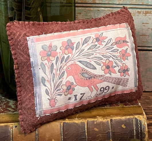 PB-306B Wool Pillow Tuck - Rose with Bird