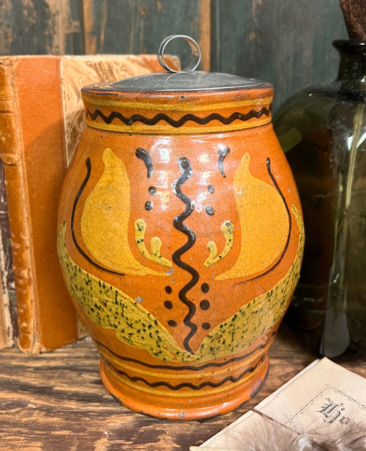 GMS-1422 Shooner Redware Tin Lidded Jar
