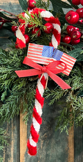 ER-2431 Candy Cane with Flags Ornament