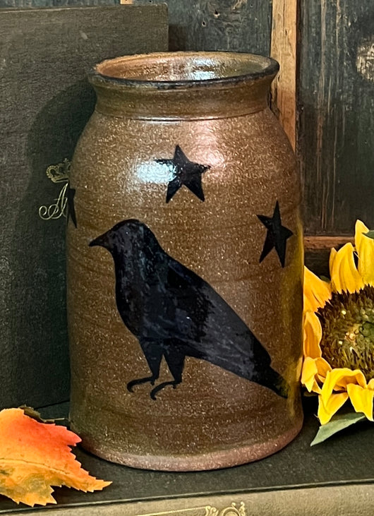 CC-2484 Large Pottery Crow with Stars Crock