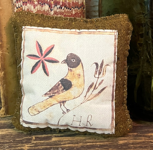 PB-306F Wool Pillow Tuck - Mustard with Bird