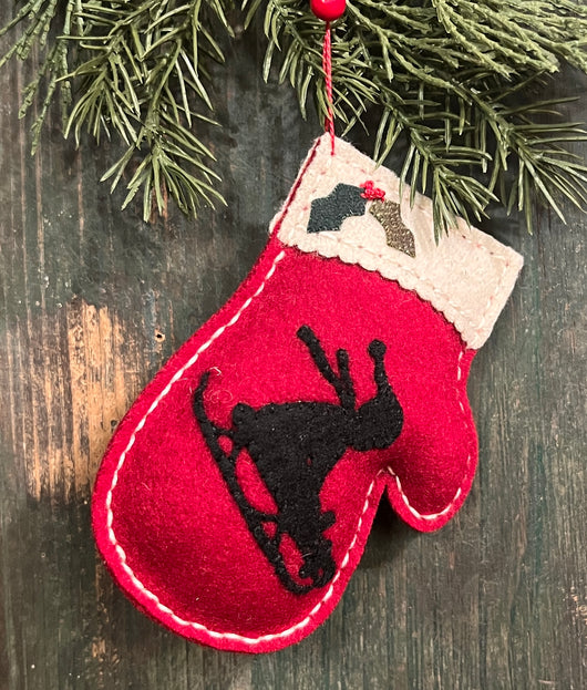 NG-138B Wool Red Mitten Sled Ornament