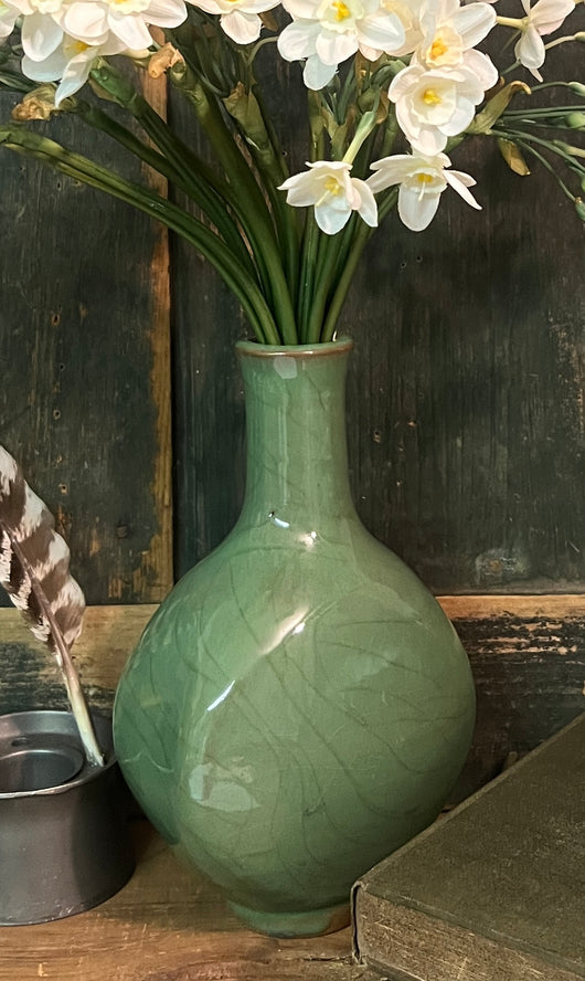 SE-213G Redware Lg Vase with Green Glaze