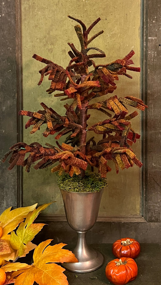 PB-401 Small Hand-made Autumn Wool Tree in Pewter Chalice
