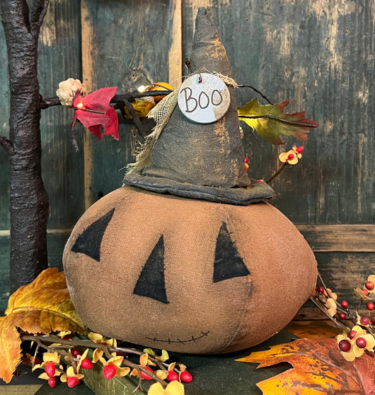 DAT-60 Fabric Lg Jack-O with Witch Hat