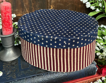 DD-182 Aged Americana Fabric Covered Oval Box