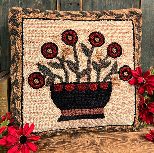 PD-HP1 Basket of Flowers Hooked Pillow