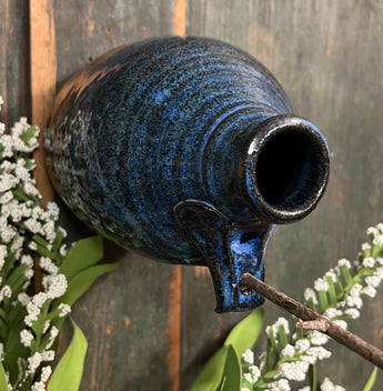 CC-2020DB Pottery Bird Bottle with Dark Blue Glaze