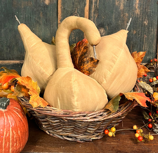 LJG-01 Aged Fabric Gourds with Stick Stems - Set of 3