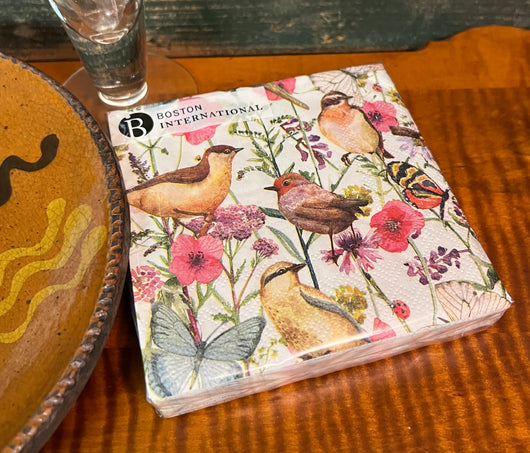 BI-02 Paper Cocktail Napkins - Birds in Spring