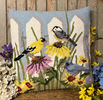 PH-152 Songbirds Wool Hooked Pillow