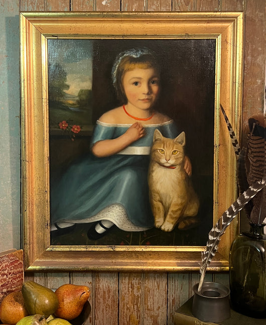 NV-450 Original Framed Oil Painting - Girl with Cat by Susan Boone Durkee