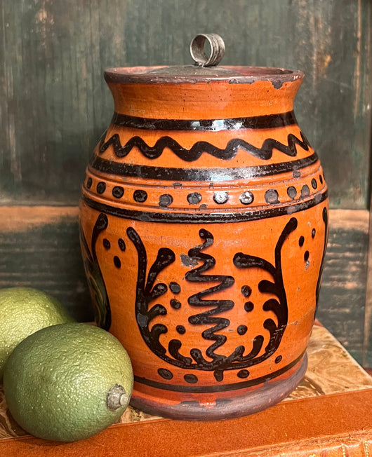 GMS-V101 Vintage Shooner Redware Tin Lidded Jar