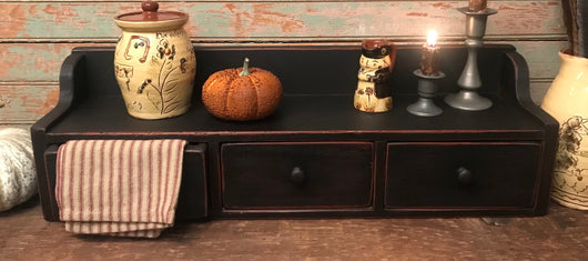 OTC-01BK Long Three Drawer Wood Cubby - Black over Red