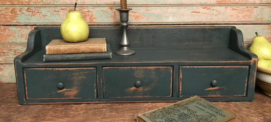 OTC-01BL Long Three Drawer Wood Cubby - Blue/Green over Pumpkin