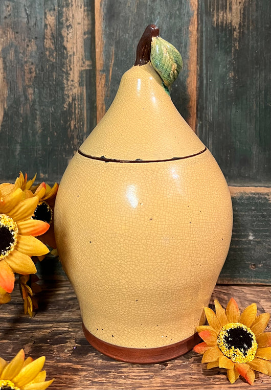 NV-665 Vintage Wisconsin Redware Lidded Pear Jar