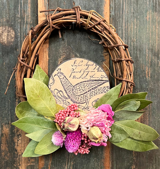 CD-SW14 Paper Bird with Dried Flowers Wreath
