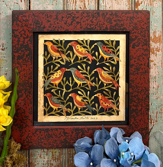 PJH-211 Nine Birds Framed Paper Cutting